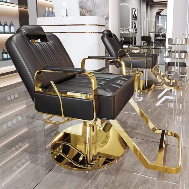 Reclining Barber Shop Chair barber Chairs Gold